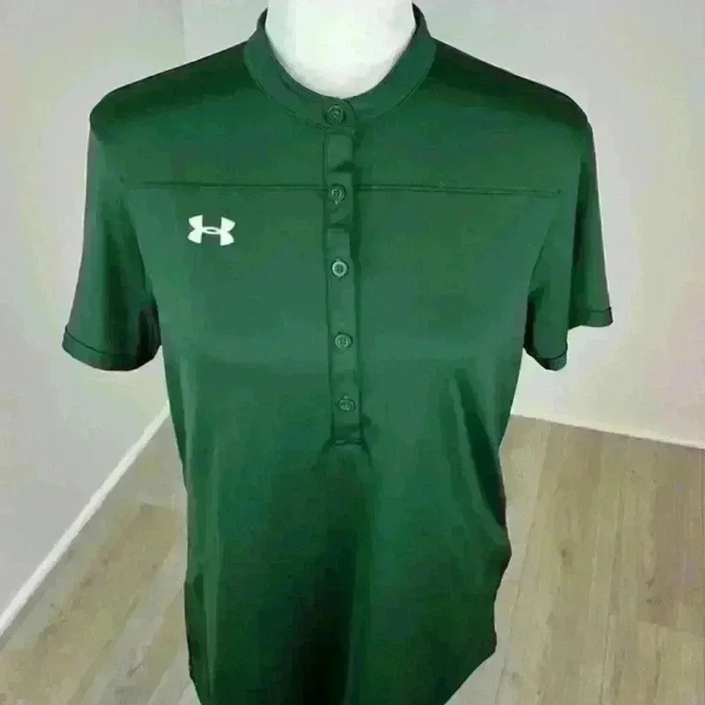 Under Armour Dark Green Button Down Short Sleeve Golf Tee Size Medium
